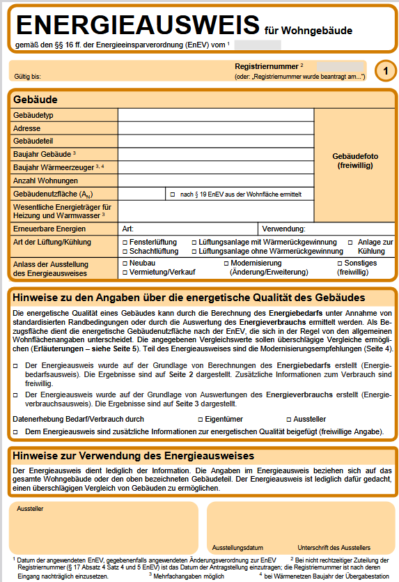 Abbildung Energieausweis für Wohngebäude