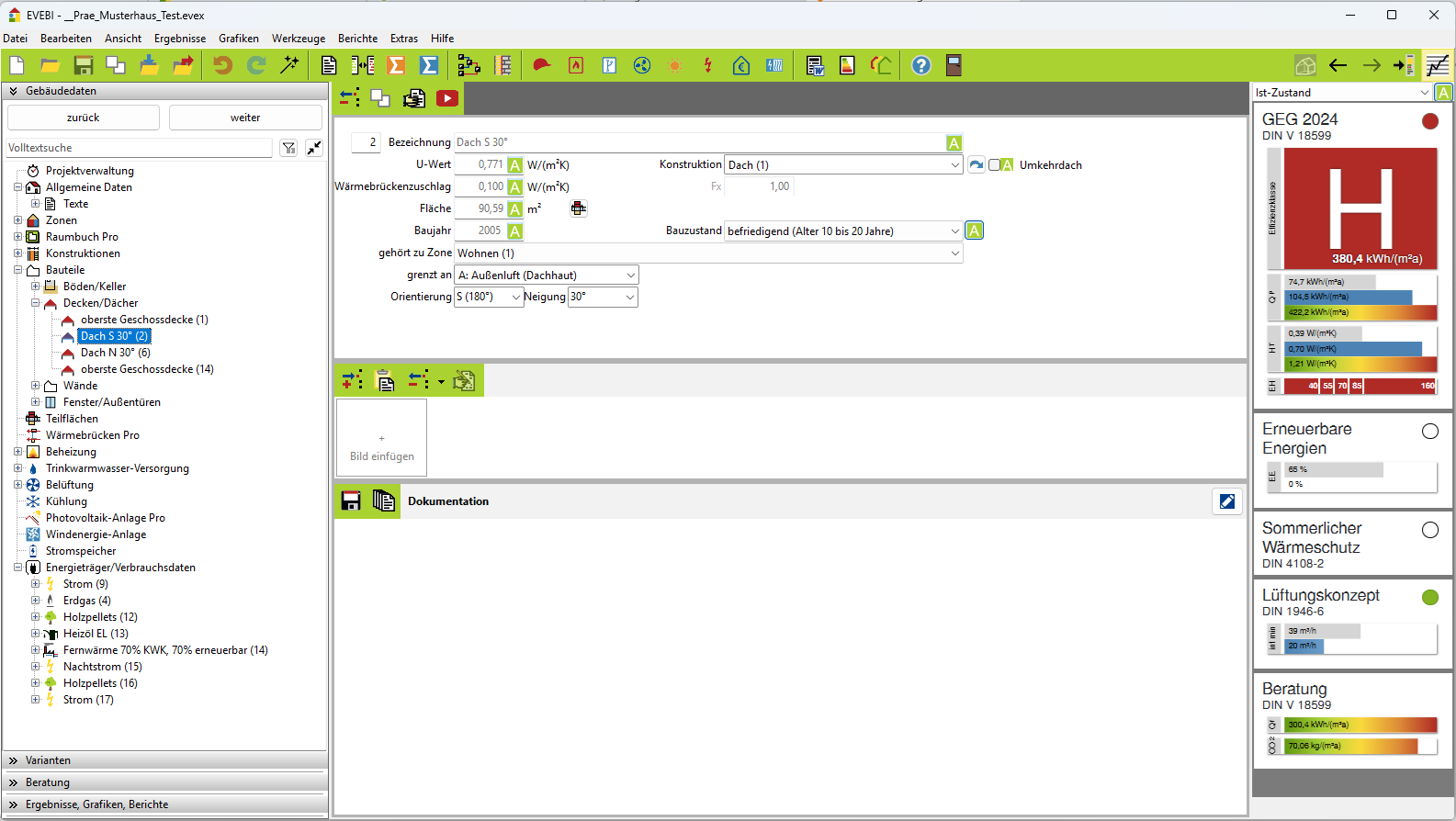 Formular zu Eingabe der Bauteildaten