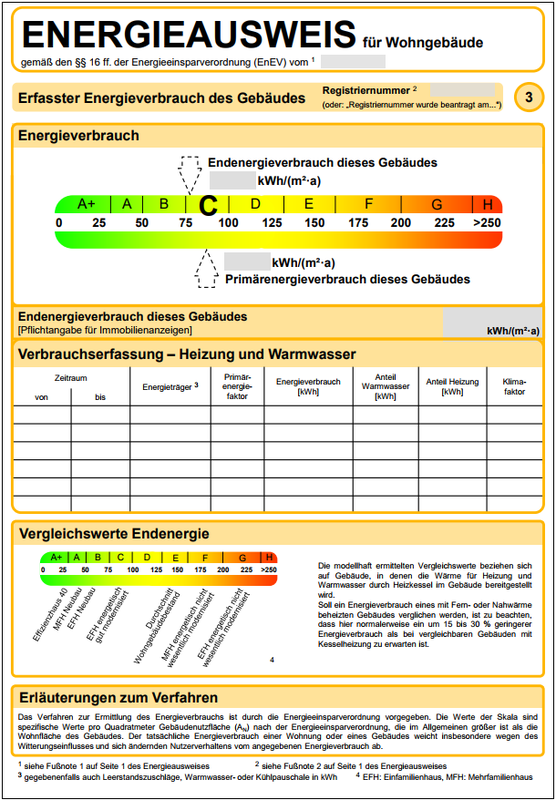 Abbildung Energieausweis nach Verbrauch Wohngebäude