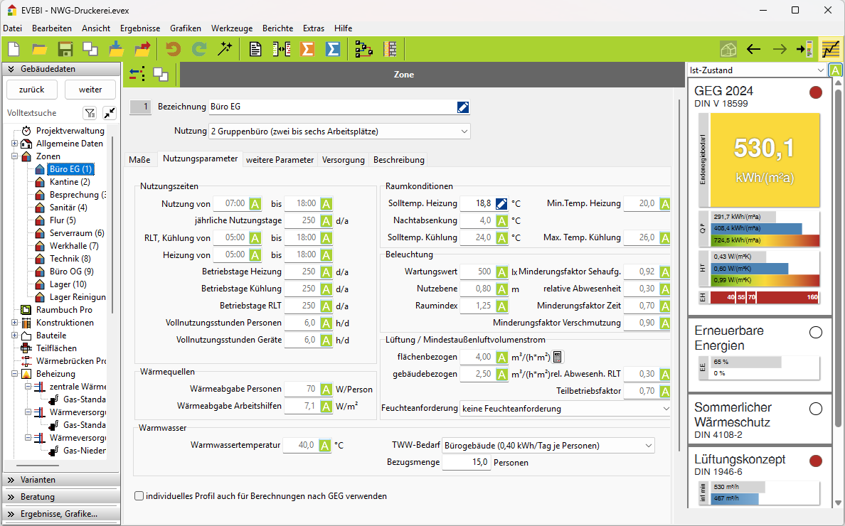 Zonen Nichtwohngebäude Ansicht Software Nichtwohngebäude Zonierung